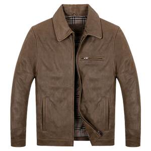 Leather leather coat men's casual lapel retro leather jacket European and American limelight frosted cowhide autumn and winter middle -aged jacket
