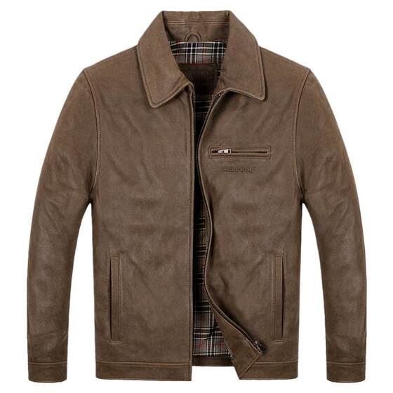 Leather leather coat men's casual lapel retro leather jacket European and American limelight frosted cowhide autumn and winter middle -aged jacket
