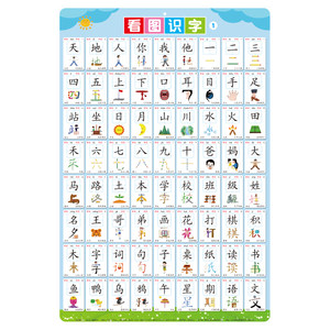 
Kindergarten reading pictures to read literacy pictures children's baby's fun word recognition wall sticker Chinese character table enlightenment early education big characters 23 years old