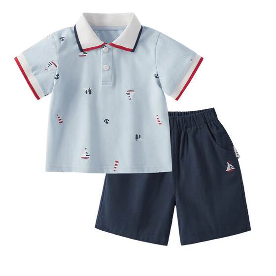 
Boys sports suits, children's summer contrasting color polo collar clothes, children's casual children's clothing, baby summer two-piece set