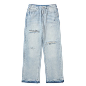 
Makemore Jeans Men's Heavy Washed Retro Ripped Pants American Loose Straight Blue Casual Pants Women