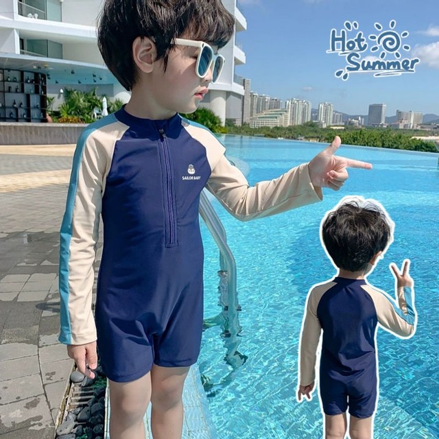 ຊຸດລອຍນ້ຳເດັກຊາຍງາມໆ 2024 ສິ້ນໄໝເສື້ອຍາວ ແຂນຍາວ ແຫ້ງໄວ ສະດວກສະບາຍ breathable breathable seaside swim suit