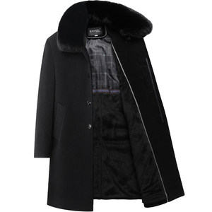 Playboy Dad's winter jacket plus velvet thick middle elderly wool wool, long grandfather casual coat man