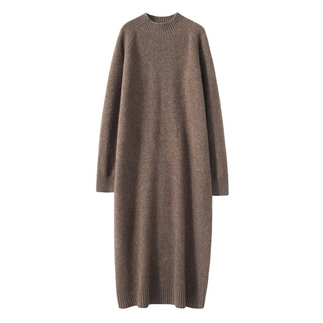 Half turtleneck cashmere skirt dress for women autumn and winter mid-length loose slimming knee-length sweater dress knitted long skirt