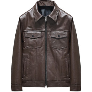 First layer soft cowhide genuine leather leather jacket men's slim short lapel casual denim jacket youth black caramel jacket
