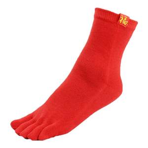大红色本命年五指袜男女士纯棉好运袜子马年情侣结婚秋冬中筒福