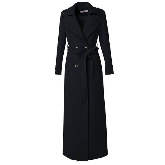 High-end popular British windbreaker for women in 2025 new spring and autumn black temperament fashionable simple long over-knee jacket