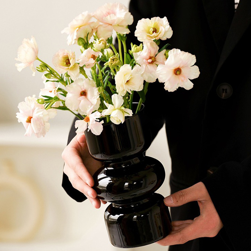 极简玻璃花瓶中古风格透明花瓶摆件插花鲜花水培装饰花瓶小众花瓶