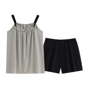 
Pajamas Women's Modal Summer Summer Summer Sling Vest Home Summer Thin Ice Silk Cool Stripe Set