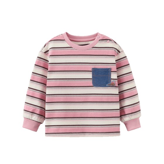 Qiqi Bear Baby Striped Sweater Boys Long Sleeve T-Shirt Spring Clothes 2026 New Children's Inner Tops and Bottoming Shirts