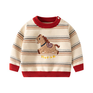 
Baby sweater pure cotton sweater autumn and winter baby boy gauze bottoming shirt children's sweater pullover New Year's clothing