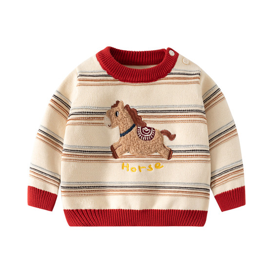 
Baby sweater pure cotton sweater autumn and winter baby boy gauze bottoming shirt children's sweater pullover New Year's clothing