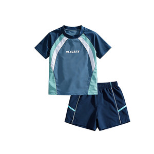 
Boys' split swimsuit 2026 summer new sports style letter print striped color matching short-sleeved shorts suit trendy