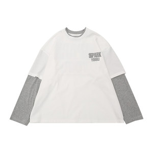 
Boys T-shirt long sleeve 2026 spring new style boys pure cotton base fake two-piece medium and large children's tops children's T-shirts