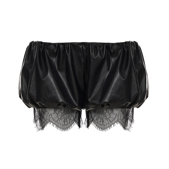 
WEEKEEP Street hot girl dark style lace spliced ​​zipper bud leather pants low waist slim mini skirt pants