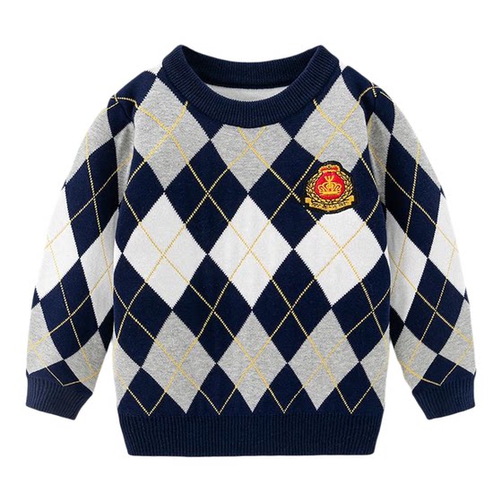 
Boys' rhombus sweater 2026 new children's college style red medium and large children's autumn and winter warm pullover sweater