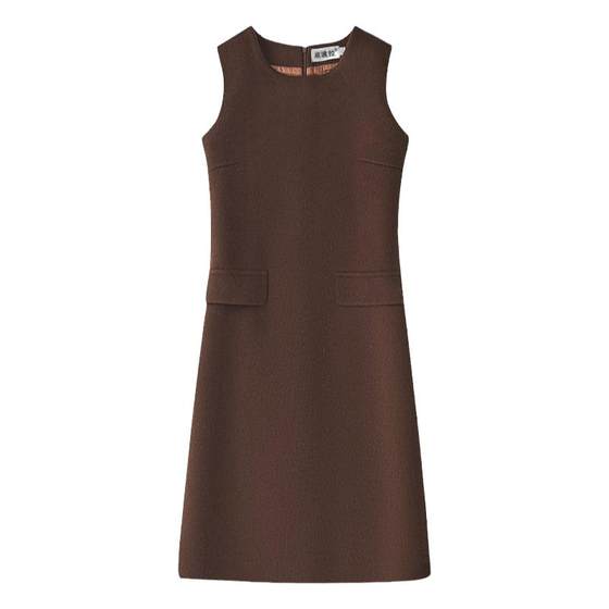 Autumn and winter new slim wool woolen dress high waist thin A -line skirt Woors of sleeveless vest skirt
