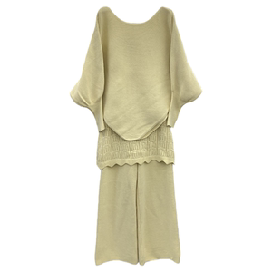 
Korean soft and lazy style knitted suit, round neck, bat sleeves, pullover sweater, wide-leg pants, temperament and slimming two-piece set