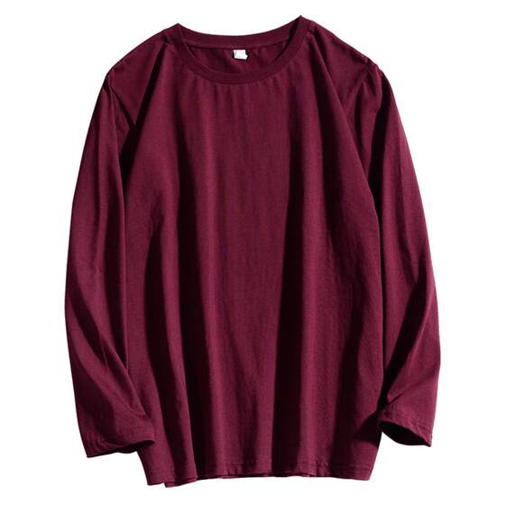 
ulzzang pure cotton long-sleeved T-shirt for men and women ins trendy burgundy cec super hot versatile loose slimming bottoming top