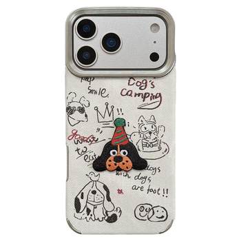 
jze fun cute cartoon puppy embroidery suitable for Apple 17ProMax mobile phone case iphone15 new 16pro women's model 13 with lanyard 15pro all-inclusive 14 anti-fall 11 protective cover 12