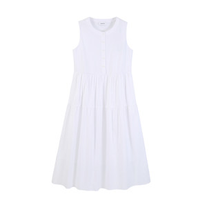 
Nordic Moment 2026 Summer New Round Neck Pleated Loose Sleeveless White Vest Dress Feminine Long Skirt