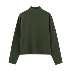 
Zhonghe casual half turtleneck sweater for women short autumn and winter loose basic solid color warm and comfortable pullover 7694