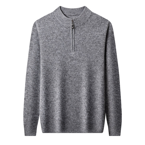 
Chunzhu Winter Pure Cashmere Sweater Men's Half-High Zip Collar Sweater Middle-aged and Elderly Loose Thickened Warm Bottoming Shirt