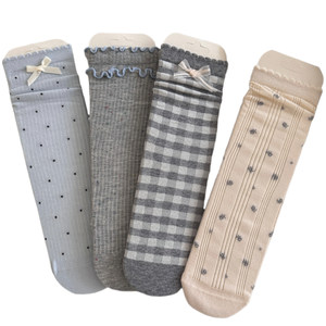 
Bow Miu-tailed boneless socks for women's middle socks pure cotton spring and summer thin ballet gray and blue pile socks