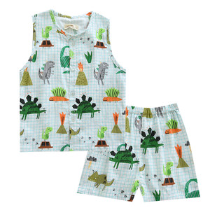 
Little dinosaur summer children's pure cotton thin breathable gauze clothes for boys' sleeveless home clothes vest short-sleeved suit