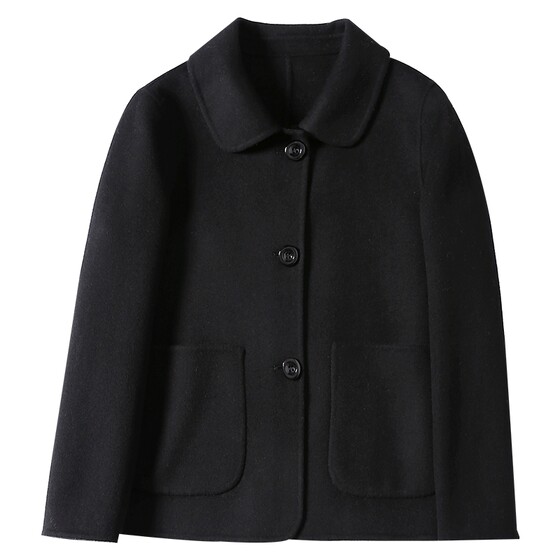 Small black double -sided zero cashmere coat female short new autumn and winter woolen woolen coat double sides are thin
