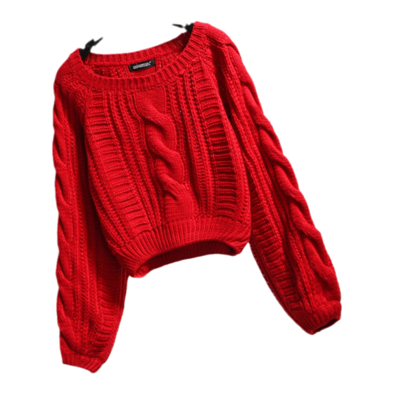 Big red twist sweater female loose outside wearing autumn and winter new shortlays thick wool thickened Korean lazy style