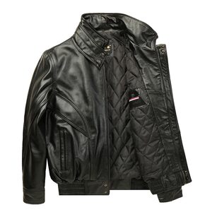 Leather leather coat men's header cowhide in the cowhide leather in the elderly loose motorcycle stand -up locomotive clothes spring, autumn and winter picking leak leather jackets
