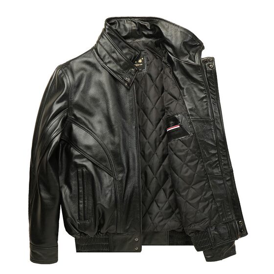Leather leather coat men's header cowhide in the cowhide leather in the elderly loose motorcycle stand -up locomotive clothes spring, autumn and winter picking leak leather jackets
