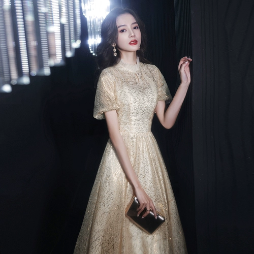 Золотое длинное элитное вечернее платье, премиум класс