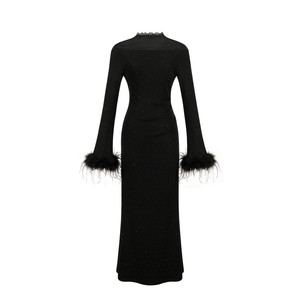 
Muzi Li's Li Qingshe hot-drilled high-end knitted dress half-high collar mesh slim fishtail skirt long skirt winter
