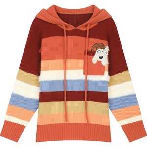 妖精的口袋小狗撞色条纹连帽毛衣女2025冬季新款慵懒风圣诞穿搭