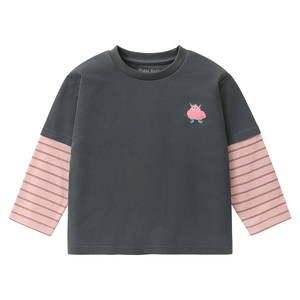 
Right European children's fake two-piece long-sleeved T-shirt spring soft waxy cloud cotton boys and girls printed inner baby bottoming shirt