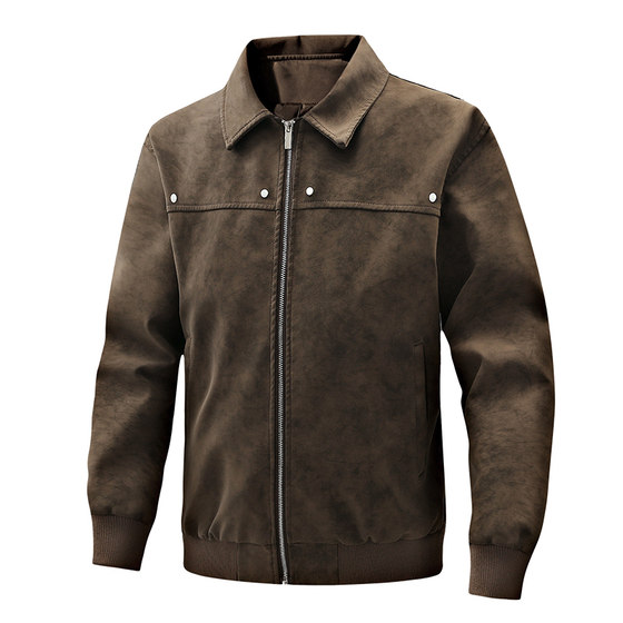 
AWRB American retro lapel leather jacket for men in spring and autumn new trendy brand loose versatile trendy jacket casual jacket