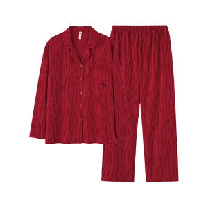 Fenten couple pajamas spring and autumn pure cotton long sleeve suit men red zodiac year wedding newlyweds large size home clothes women