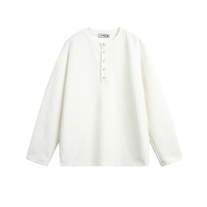 
Wukong has texture and texture stripes Henry neck long-sleeved T-shirt men's autumn simple solid color loose casual base shirt