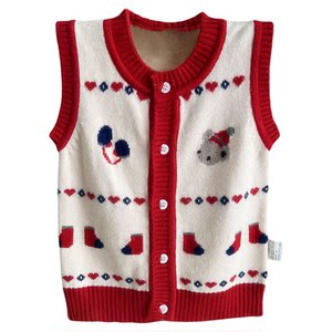 
Children's sweater cardigan vest cartoon boys and girls cashmere knitted vest round neck baby wool vest jacket spring