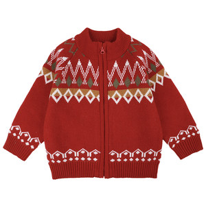 
Boys' red sweater winter children's cardigan coat top boy New Year's clothing baby boy's New Year thickened sweater