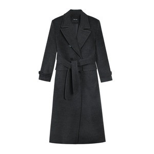 NEVA hu black woolen coat female loose 2024 autumn and winter new retro temperament mid -length woolen jacket
