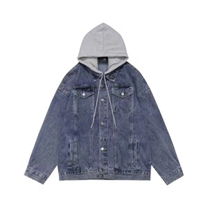 A Yuzhuang Winter is a fake two pieces of water washing hooded denim, a male loose casual couple worker dress girl
