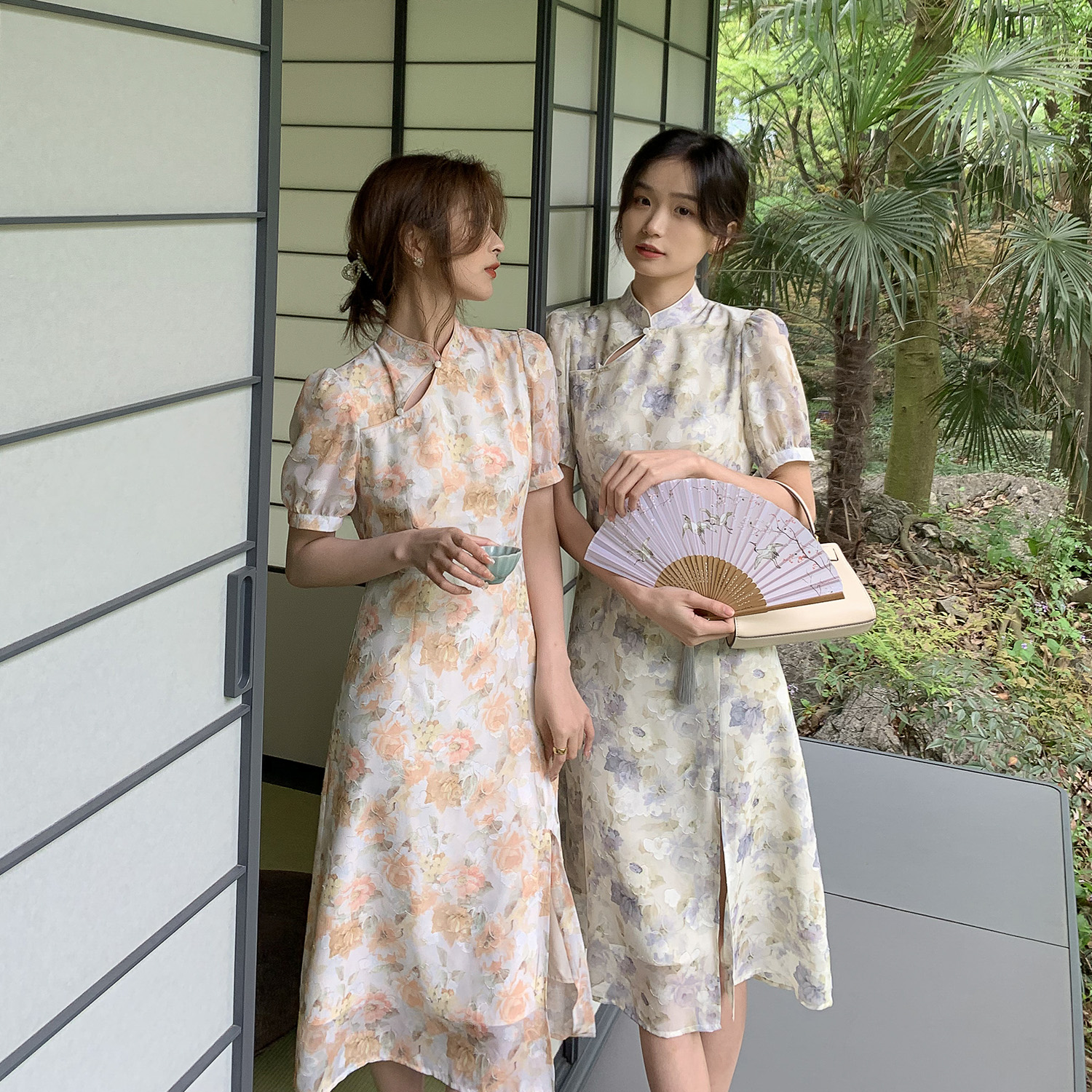 【TWOLEMON】2023年新款夏季旗袍改良年轻款中长款碎花连衣裙女