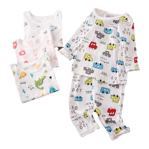 
Summer thin children's boneless pajamas set pure cotton long-sleeved air-conditioned clothes for boys and girls, medium and large children's home clothes