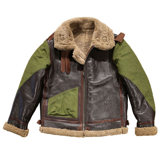 Retro leisure B3 fur all -round leather clothes short leather jacket oil wax canvas stitching thickened sheep leather jacket
