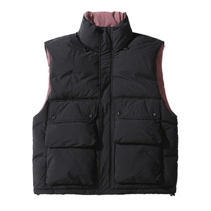 
ALLIN Black Down Jacket Vest Men's Winter Short Stand Collar Multi-Pocket Duck Down Thick Couple Work Jacket