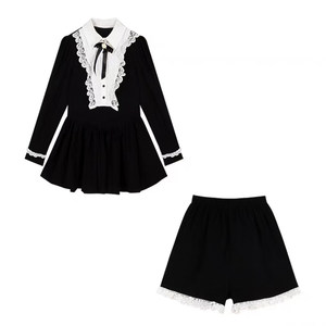 Nan Ge's slightly fat MM autumn and winter 2023 new large size high -waisted thin retro hot girl stitching lace dress set
