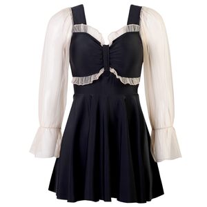 2022 new large size swimsuit female slightly fat MM200*0.5kg skirt conjoined body cover belly thin sunscreen long sleeve ins
